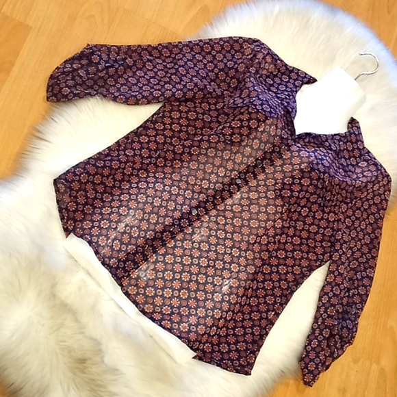 Dress Barn Sheer Printed Roll Tab Sleeve Blouse - Picture 8 of 11